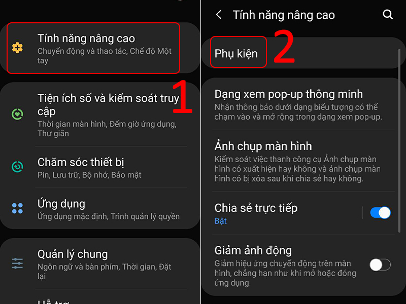 V&agrave;o phụ kiện trong c&agrave;i đặt